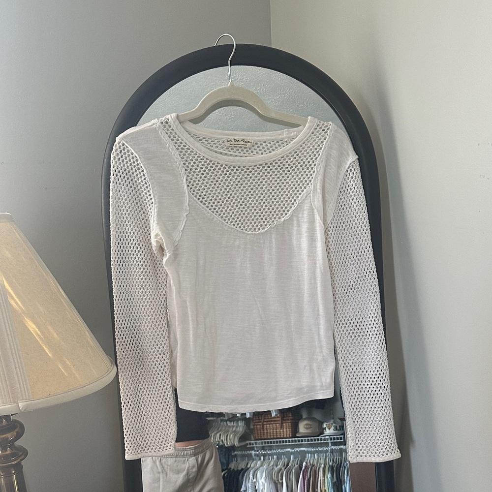 We The Free Cream Mesh Long Sleeve Top